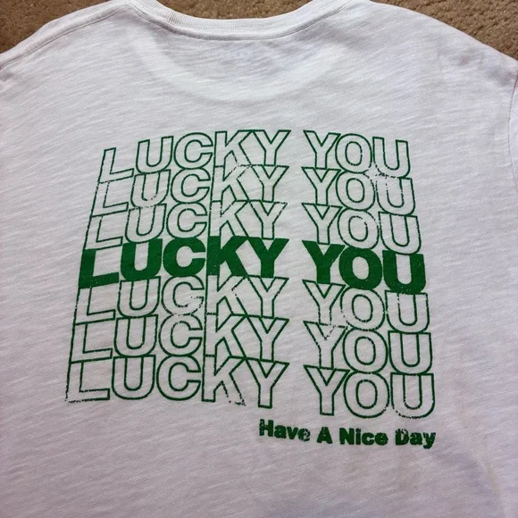Lucky Brand White Tee with Green 'Lucky You' Chest Graphic - Picture 6 of 16